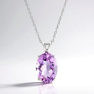 Cavill - Zilveren Ketting 925 Sterling Zilver - Braziliaanse Amethist 4,853 ct - Ovaal Slijpsel - Elegante Ketting 45,5 cm - Sieraden met Edelsteen