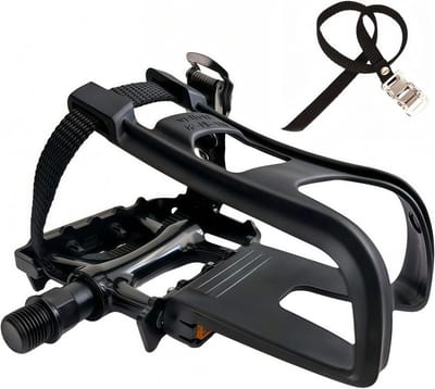 All-Terrain Fietspedalen met Teenclips en Verstelbare Voetlussen voor Spinning, Racefiets en Mountainbike, 9/16 inch Spindel, Duurzaam en Hybride Ontwerp