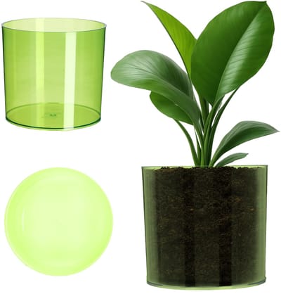 Kunststof Bloempot Cilindervorm Glanzend Afwerk Diameter 12.8 cm Groen