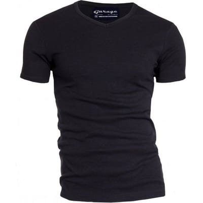Garage 302 - Semi Bodyfit T-shirt V- hals korte mouw zwart S 100% katoen 1x1 rib