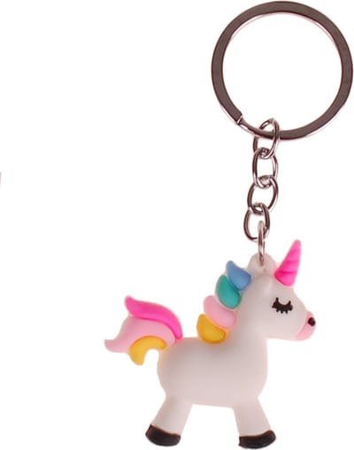 Sleutelhanger Eenhoorn - Wit met Regenboogkleuren - PVC - 4x4cm