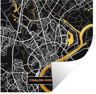Muurstickers - Sticker Folie - Frankrijk – Plattegrond – Kaart – Chalon-sur-Saône– Stadskaart - 100x100 cm - Plakfolie - Muurstickers Kinderkamer - Zelfklevend Behang XXL - Zelfklevend behangpapier - Stickerfolie