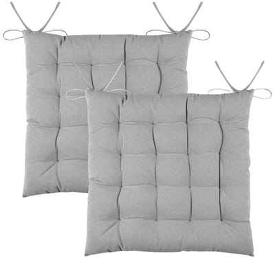 Stof Textile stoelkussens DUO - 2x - grijs - 38 x 38 x 3.5 cm - touwtjes sluiting - zitkussens - binnen/buiten