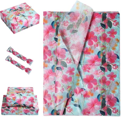 Cocoplus - Inpakpapier - Verjaardag - Feestelijk - Roze Bloemen - Cadeau - Versiering - Geschikt voor Handwerk Decoratie - Winterjasmijnstijl - 30 stuks Rood Vloeipapier, Mooi Bedrukt Pakketpapier met Bloemmotief