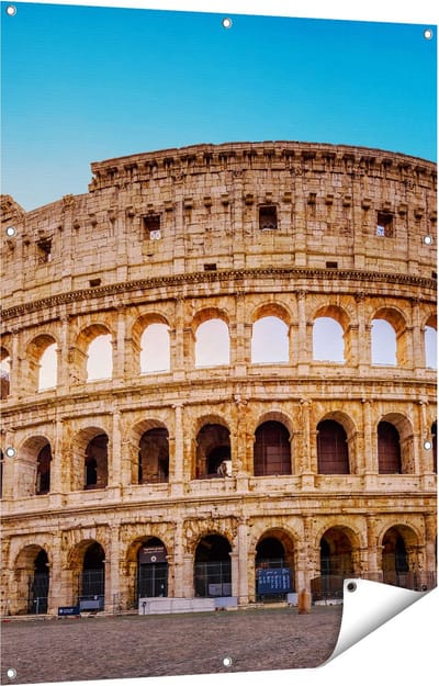 Gards Tuinposter Colosseum in Rome met de Blauwe Lucht - 90x120 cm - Tuindoek - Tuindecoratie - Wanddecoratie buiten - Tuinschilderij