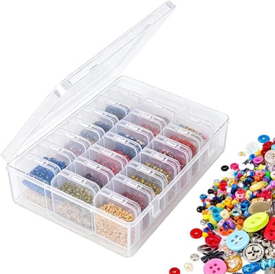 Kralen Opbergdoos - Hobby Organizer - Sieraden Maken - 30 Verstelbare Vakjes - 23 x 17 x 6 cm - Transparant