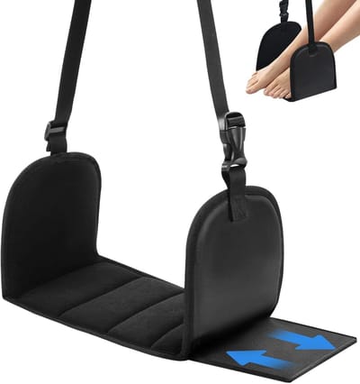 Vliegtuig Voeten Hangmat - Verwijderbare Basis met Memory Foam - Hardboard Steun tegen Instorting - Verlicht Voetpijn op Lange Vluchten - Kantoor en Reis Essentials