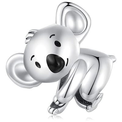 Fler® | Bedel | Past op populaire bedelarmbanden (standaard - 3mm) | Koala Bedel | Hangbedel Charm | 925 sterling zilver | Zwarte emaille | Valentijnsdag Cadeau | Sinterklaas kado | Kerstcadeau | Verjaardagsgeschenk | Vriendschap