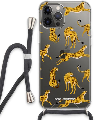 Case Company® - Hoesje met koord geschikt voor iPhone 13 Pro Max hoesje met Koord - Luipaard - Telefoonhoesje met Zwart Koord - Bescherming aan alle Kanten en Over de Schermrand