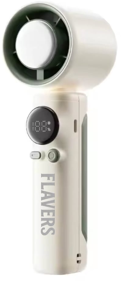 Flavers ® | Handventilator | Wit | Mini Ventilator | Hand Ventilator | Mini ventilator Oplaadbaar | Mini Ventilator Usb | USB ventilator | Draagbare ventilator | 4000 mAh | Digitaal beeld | 199 Standen | Modern | tot 14 uur verkoeling