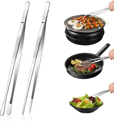 RVS Keukentang Set – 2-delig Rechte & Ronde Punt Kookpincet – Antislip Grip – Extra Stevig – Voor BBQ, Grillen & Precisiekoken – Vaatwasserbestendig