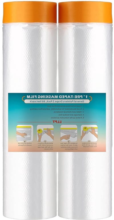 Kleverige Tape en Vooraf Geperforeerde Maskerfolie, 270 cm x 20 m, 2 Stuks voor Muurverf en Vuilbescherming