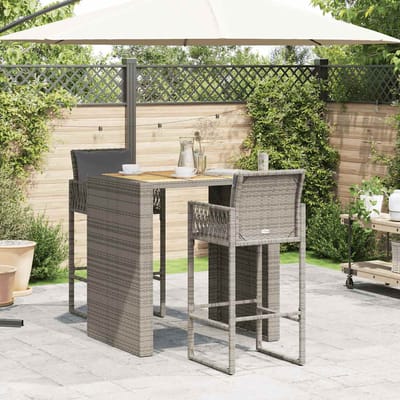 vidaXL - 3-delige - Tuinbarset - met - kussens - poly - rattan - acacia - grijs