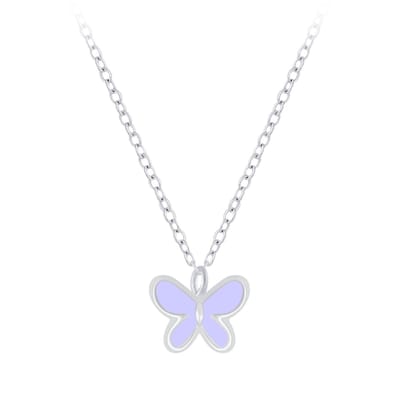 Joy|S - Zilveren petit vlinder hanger met ketting - 36 cm + 5 cm extension - paars