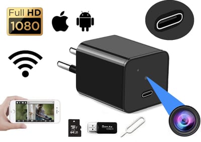 Trend Goods - Verborgen Spy Camera USBC Adapter - USB C adapter - Oplader Wifi met App - Spionage Camera met USB stick - Beveiligingscamera - Incl. 64GB Micro SD kaart - Nachtzicht - Bewegingssensor