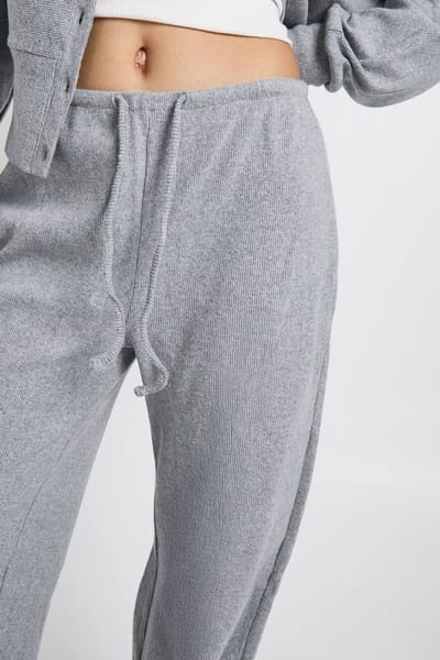 boohoo Dames Geborsteld rib miniMen's tailleband wijde pijpenbroek | Charcoal | Maat: 6