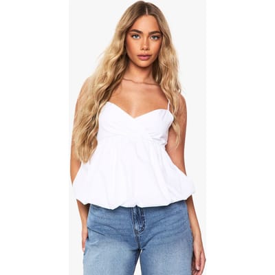 boohoo Dames Puffball Poplin Cami | White | Maat: 8