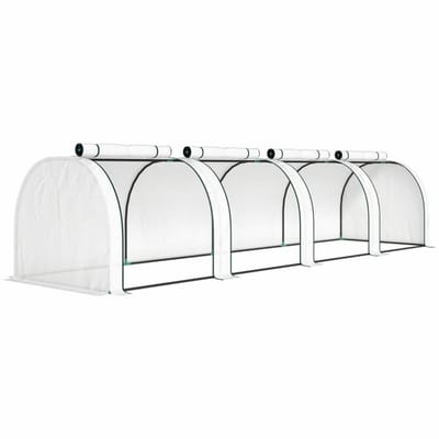 Foliekas - Broeikas met Folie - Tunnelkas - Winterbestendige Kas - met 4 Roldeuren- Tomatenkas - Kweektunnel - Kweekkas - Kastunnel - Groentekas - Plantenhuis - 395 x 100 x 80 cm - Stalen Frame - Wit