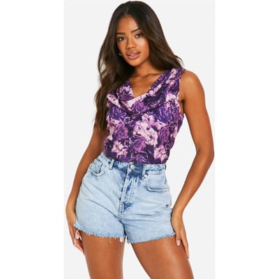 boohoo Dames Floral Cowl Cami | Violet | Maat: 34