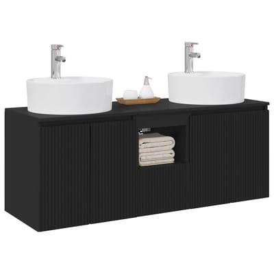 vidaXL - Badkamerkast - set - 3 - st - Zwart - 49,5 - x - 44,5 - x - 65 - cm - Bewerkt - hout