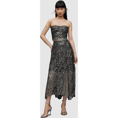 AllSaints Camila Skirt Gunmetal Grey Maat: 2 | Midi Rokken Outlet | Dames | Zwart