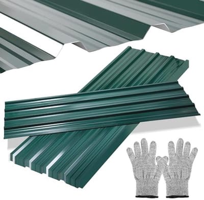 12 stuks trapeziumplaten, 129 x 46 cm, 7 m² dakplaat, profielplaat, verzinkt golfplaat, 0,25 mm roestbestendig, met handschoenen, dakplaat, golfplaat voor carport, groen