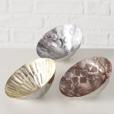 Boltze Home Theelichthouders Set van 3 - Schelpvorm - Goud, Zilver & Brons - Metalen Waxinelichthouders - Woondecoratie Binnen & Buiten - Ø10 cm