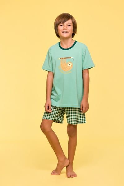 Woody pyjama jongens - luiaard - munt - 251-10-PZA-Z/730 - maat 92