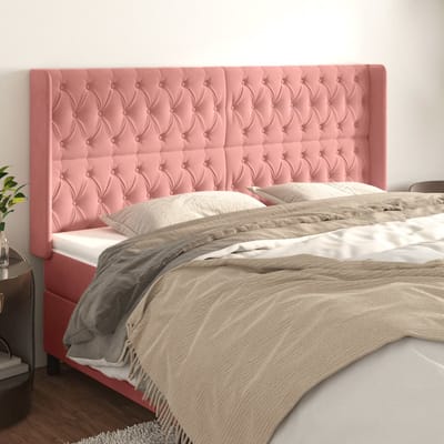 vidaXL - Hoofdbord - met - randen - 183x16x118/128 - cm - fluweel - roze