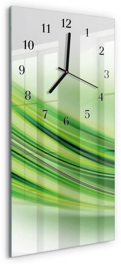 Tulup Wandklok - Abstracte kunst Moderne Wandklok Glas - 30x60 cm - Groente Wandklok Glas Decoratie - Zwarte Handen - Rechthoekige Wandklok - Moderne Wandklok Glas - Wandklok Glas Decoratie