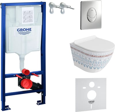 Inbouwreservoir Complete Toiletset Grohe Solido 39069000 - Inbouw WC Hangtoilet Wandcloset Sofi Slim Folklor - Bedieningsplaat Skate Air Chroom - Voorwandelement - Installatiesysteem