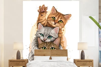 Behang - Fotobehang Katten - Illustratie - Huisdieren - Poes - Breedte 180 cm x hoogte 220 cm