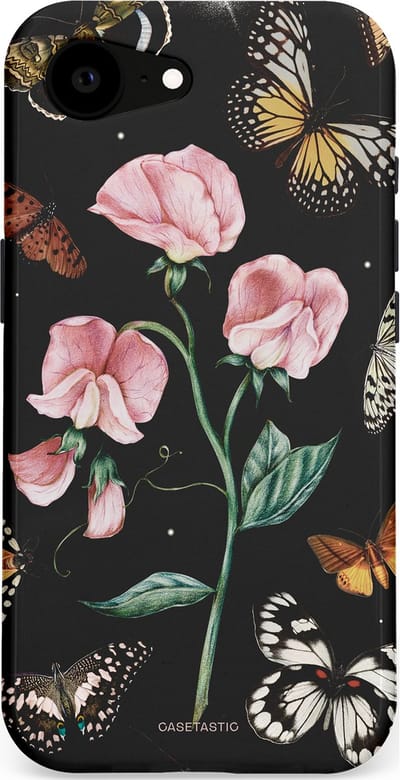 Casetastic hoesje geschikt voor Apple iPhone 16e / Apple iPhone 17e - MagSafe - Dubbellaagse bescherming - Vleugels en bloemen - Fashion Case - Zwart Grijs Taupe