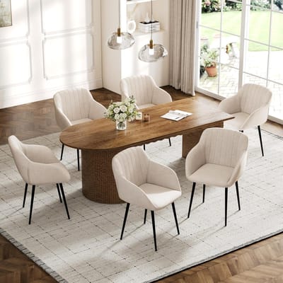Eetkamerstoelen Set van 6 – Met Armleuningen – Ergonomisch – Beige – Industrohome