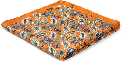 Virtuo | Mandarijnkleurige zijden pochet met paisleymotief