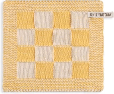 Knit Factory Gebreide Pannenlap Block - Pannenlappen gemaakt van 50% katoen & 50% acryl - Blokken motief - Traditionele look - 1 stuk - Ecru/Gold - Goud - 23x23 cm