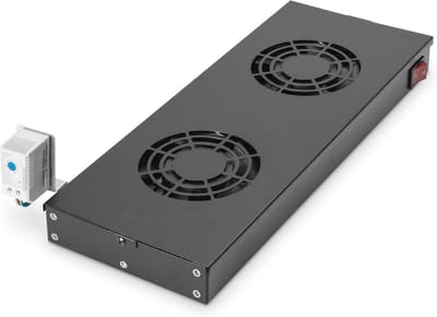 Ventilatoreenheid 19 inch voor rack- of dakmontage - 2 ventilatoren met thermostaat - zwart