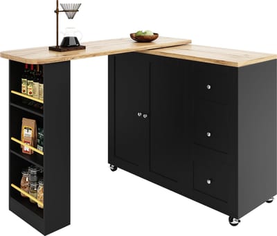 Merax 360° Verstelbare Bartafel – Zwart – Hoge Tafel met Opbergruimte