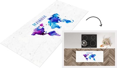 Keukenloper - Loper keuken - Wereldkaart - Quotes - Waterverf - 120x50 cm - Keukenloper vinyl