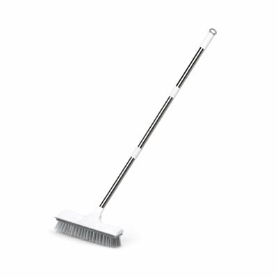 Schrobber 2 in 1 - Wit/Grijs - Douchetrekker - Schrobbezem - Trekker douche - Luiwagen - Trekker - Schuurborstel - Schrobborstel Met telescopische steel
