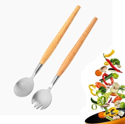 2-delige - saladebestekset - salademengvork en -lepel - roestvrijstalen salade vork en lepel - saladeservies bestekset - Keukengerei - voor fruit, salade, soep en pasta (28,5 cm)