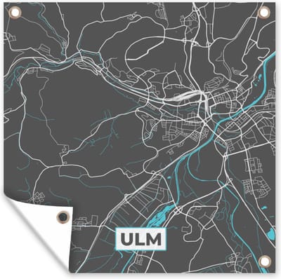 Tuin poster Stadskaart – Plattegrond – Duitsland – Blauw – Ulm – Kaart - 200x200 cm - Tuindoek