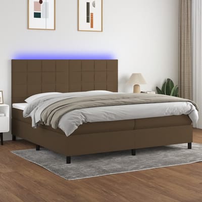 vidaXL - Boxspring - met - matras - en - LED - stof - donkerbruin - 200x200 - cm