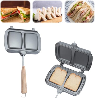Dubbelzijdig Sandwichijzer voor Gasfornuis - Aluminium Wafelijzer voor Toast en Broodjes
