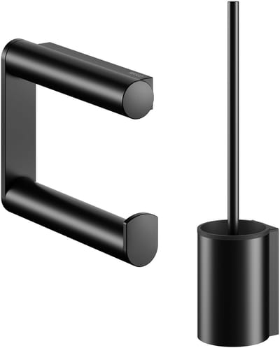 KEUCO Plan Set Toiletrolhouder + WC-borstelgarnituur – mat zwart metaal – badkamer accessoires set
