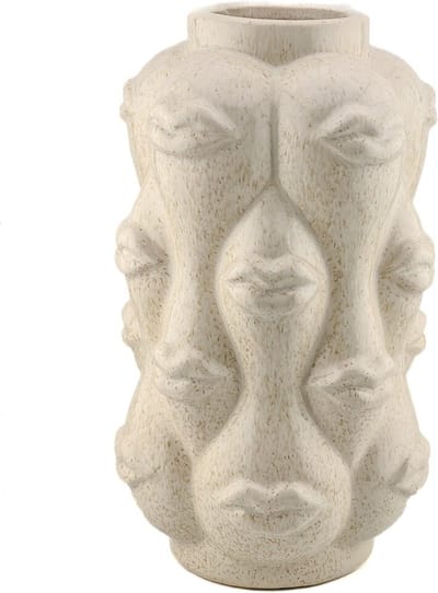 HomeBound by KY | Aardewerk vaas lips beige | 14x14x25cm | bloemenvaas keramiek lippen off-white