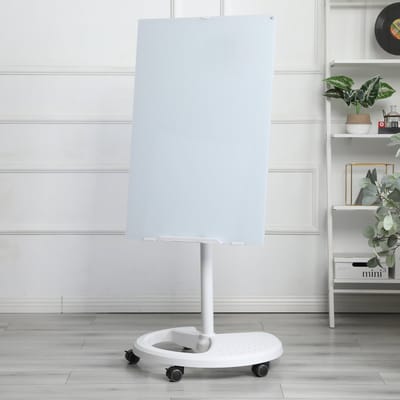 HAUSS SPOLE Glasbord – 90 x 60 cm – Verstelbare Hoogte en Kantelbaar – Gehard Glas en Metaal – Wit – Magnetisch Verrijdbaar Schrijfbord