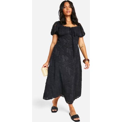boohoo Dames Plus Burnout Milkmaid Midi Jurk | Zwart | Maat: 44