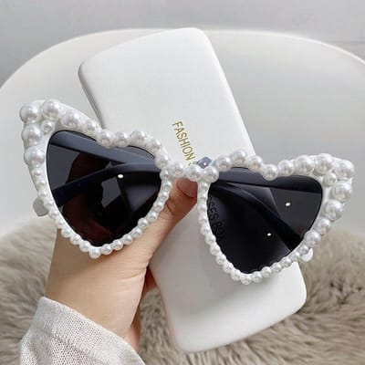 Nieuw In Luxe Fijne Glanzende Liefdes Parel Zonnebril Casual Bling Zonnebril Dames Hartvormige Bril Lentes De Sol Professionele Kwaliteit