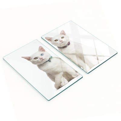 Decoratieve serveerplanken van glas met witte kattenmotief, 2x30x52 cm